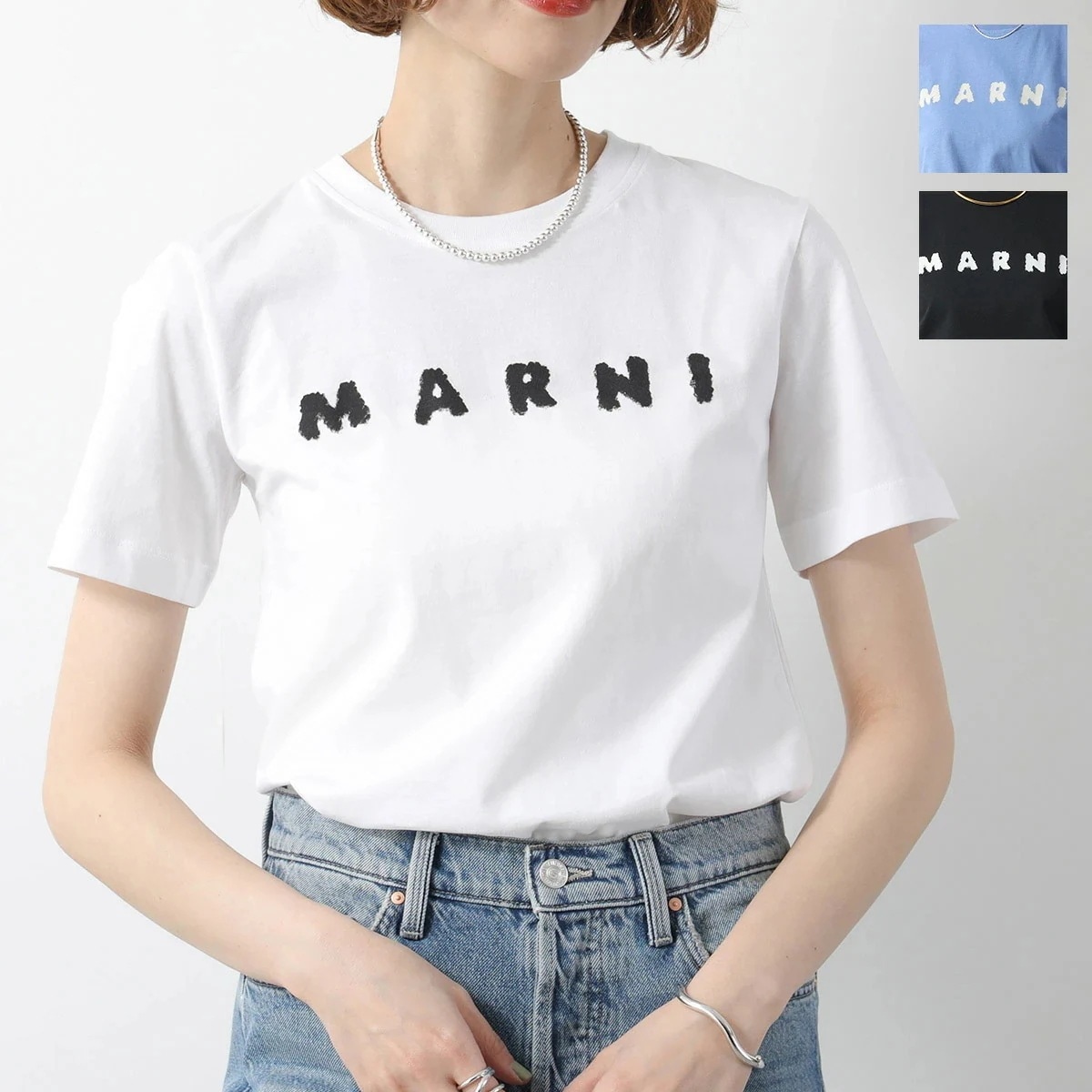 MARNI マルニ Tシャツ THJE0293P8 USCX42 レディース 半袖 カットソー コットン クルーネック ロゴＴ カラー3色 THJE0293P8USCX42SLN99