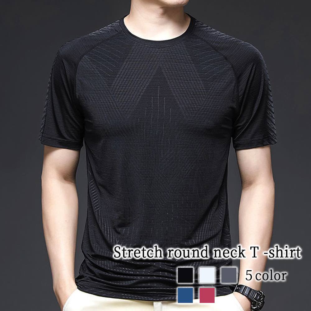 Tシャツ メンズ ストレッチラウンドネックTシャツ 7分袖 ゆったり 薄手 Vネック オシャレ ブラック ジャケット ロング ブランド ワッフル 涼しい 40代 綿 コットン 人気 おすすめ ポリエス