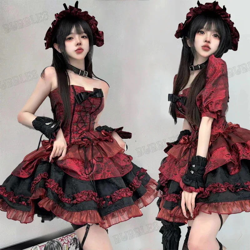 上新クイック出荷着やせロリータエレガント半袖コート胸元ポンポンスカート森ガール雰囲気ハロウィンキャラクター衣装吸血鬼魔女衣装地獄鬼コスプレ衣装女悪魔大人30%までに制限