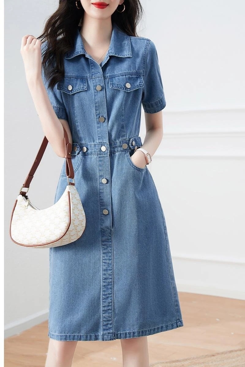 女性用デニムワンピース春夏ウエスト痩身年齢軽減カジュアルスカート