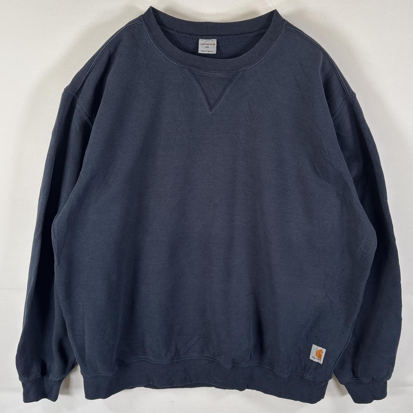 古着 スウェット トレーナー 大きいサイズ クルーネック 無地 ワンポイントロゴ 前V 2XL ネイビー メンズ