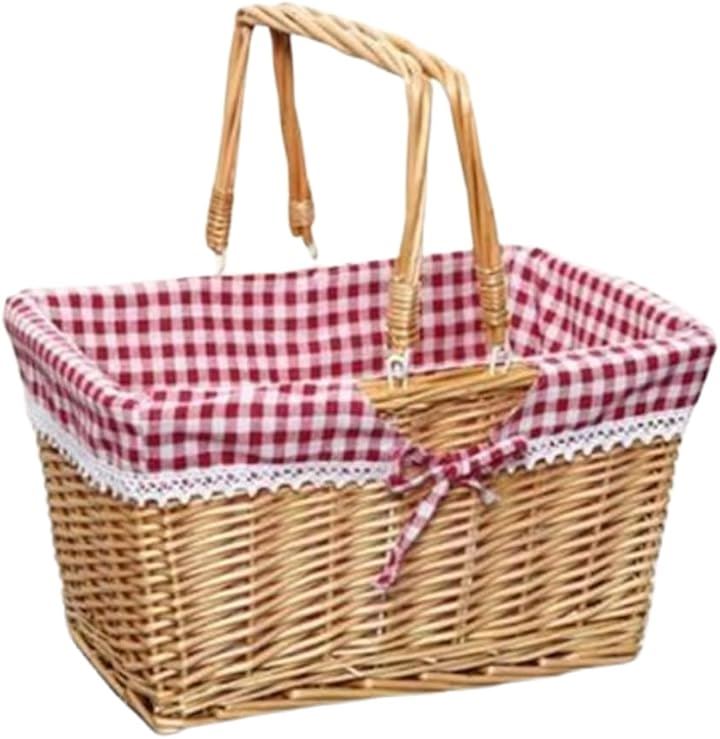 ピクニックバスケット 手編みバスケット 水洗い 籐製 キャリングハンドル付き 大：38x28x19cm(タイプB, 大：38x28x19cm)