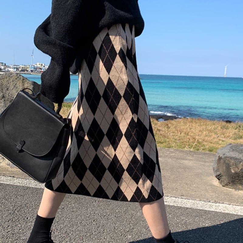 2color レディース ボトムス スカート ニット ブラック カーキ ゆったり 秋冬 秋 101