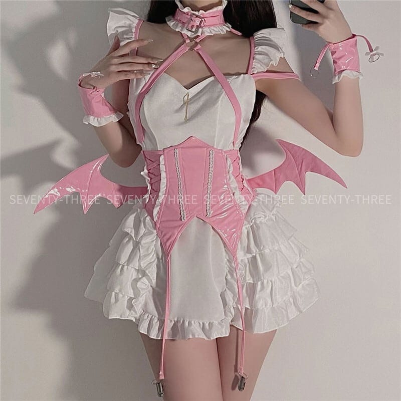 ハロウィン 今年 短纳期 日系 レース 透かし彫り 小悪魔 切り替え 羽 リボン ワンピース