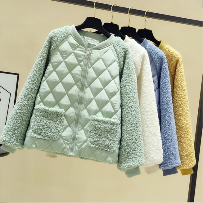 パステルカラー 春秋アウター カジュアルジャケット ステッチデザイン トップス アウター ジャケット シャンパー 上着 袖あり 長袖 Vネック ストレート Iライン もこもこ モコモコ ふわふわ 4,570円