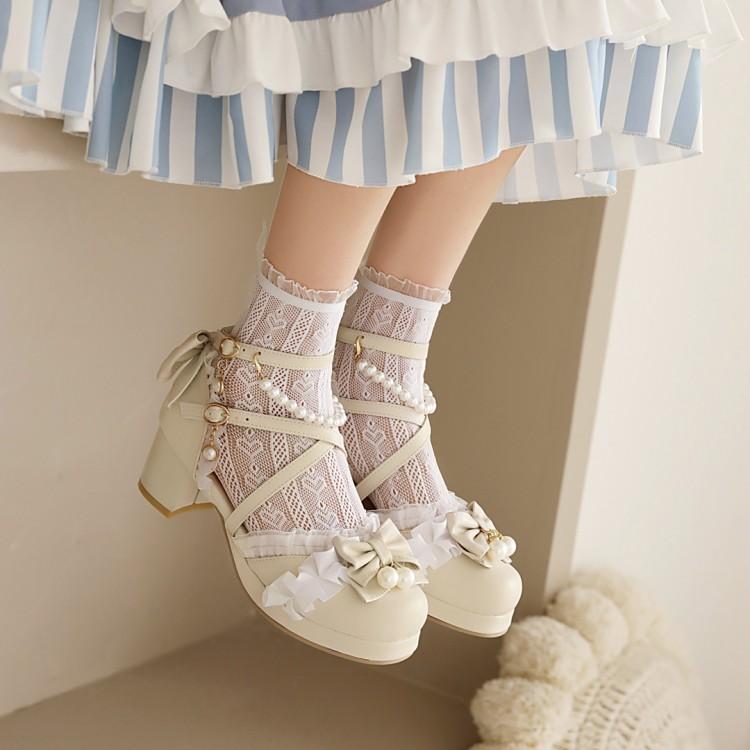 ロリータ ロリィタパンプス ゴスロリ おでこ靴 ロリィタ靴 ヒール5 センチ レディース メイド靴 可愛い 女の子 リボン付き 日常 文化祭 イベント 美脚 お茶会 通学 クロスストラップ コスプレ