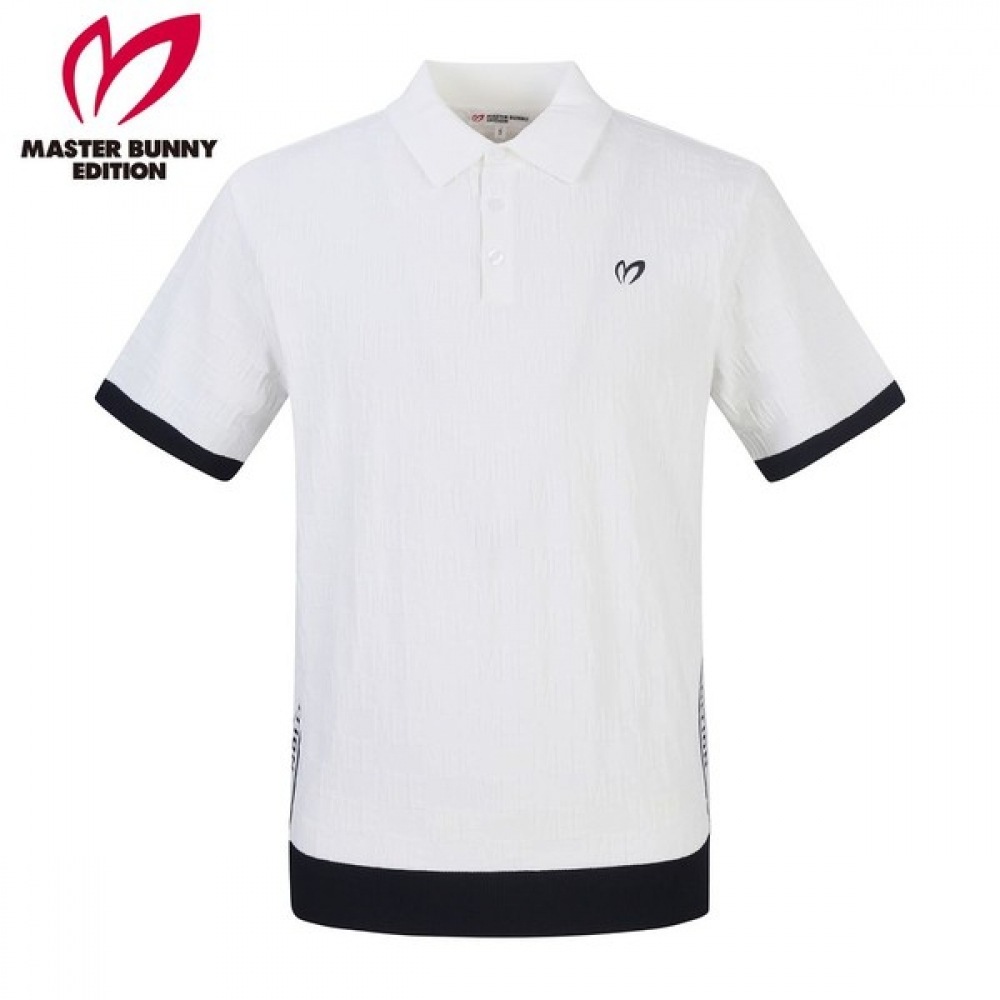 [マスターバニー] メンズ型押しロゴ柄襟半袖ニット