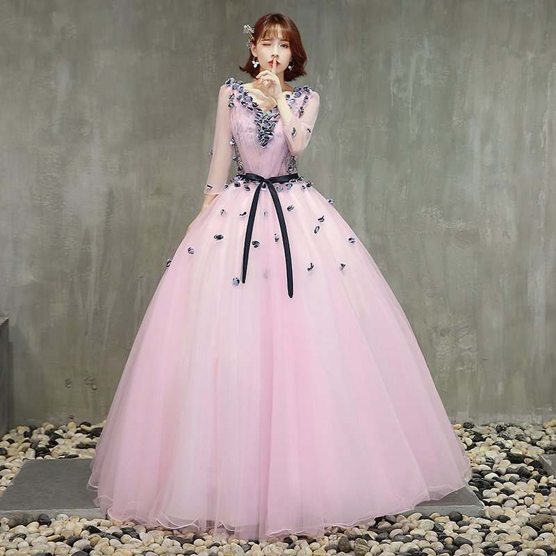 カラードレス ピアノ発表会ドレス コンサート ピンク ウエディングドレス ロングドレス パーティード