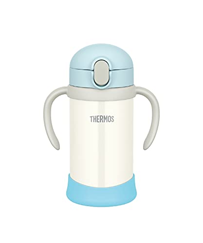 サーモス(THERMOS) まほうびんのベビーストローマグ FJL-350 ブルーホワイト (BLWH) 350ml 水筒 子供 ステンレス製魔法びん構造 スペアストローセット付き 扱いやすいワ・・・