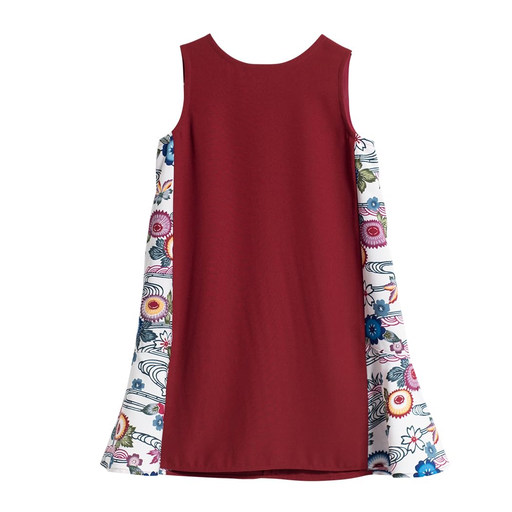 [マジュン] 国産シャツ かりゆしウェア アロハシャツ 結婚式 キッズ 半袖シャツ ワンピース 菊桜紅葉と流水模様（キッズワンピース）