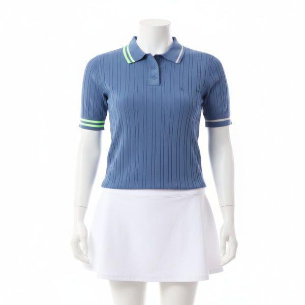GFORE コットンブレンドリブ編み半袖セーターポロ G4LF23S800-SLA 女性用コットンリブショートスリー