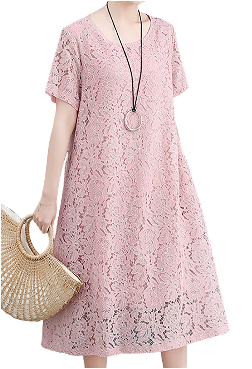 [エムエルーセ] レースワンピース ロング 半袖 ゆったり 体型カバー 夏 パーティー オールインワン 二次会 パーティ きれいめ 可愛い カワイイ 20代 30代 母 ママ 妊婦 マタニティ ぽっち