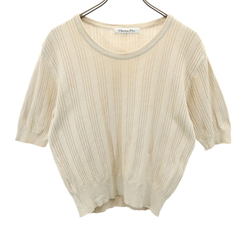 クリスチャンディオール 90s オールド 5分袖 セーター M ベージュ Christian Dior ニット レディース