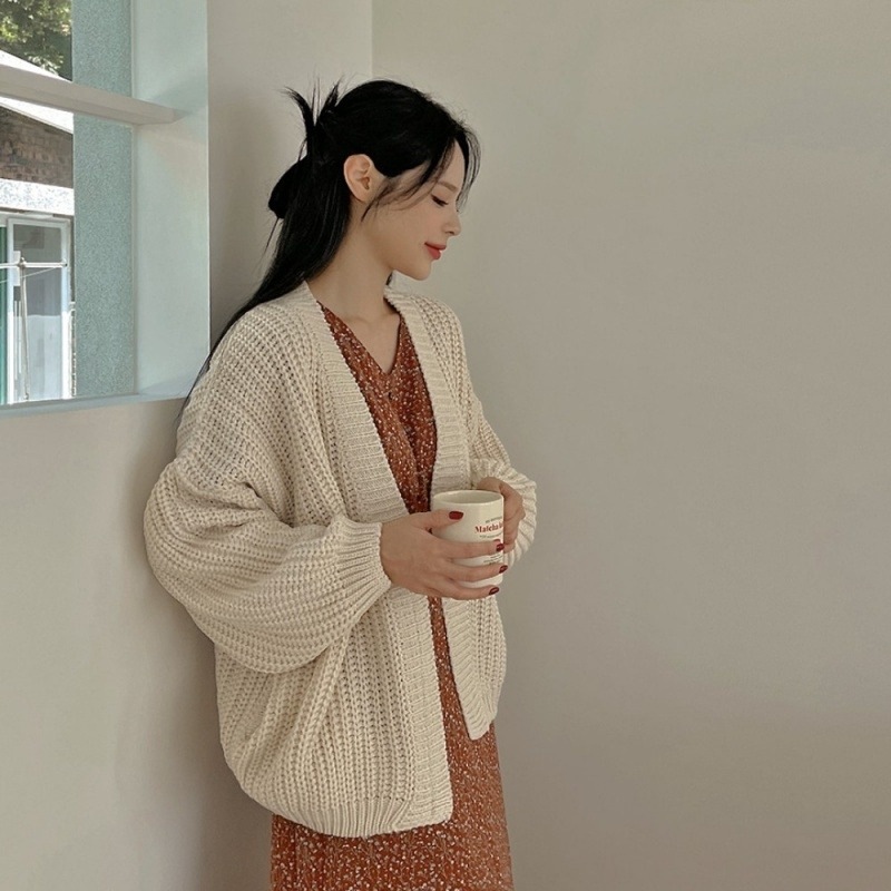 トップス ニットソー セーター カーディガン ミディアム丈 ミドル丈 袖あり 長袖 萌袖 襟なし 前開き ケーブルニット 伸縮性 ニット かわいい 大人可愛い きれいめ シンプル カジュアル 大人