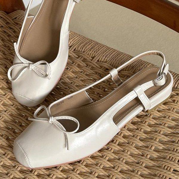 女性用夏靴 リボン スリングバック サンダル フラットシューズ