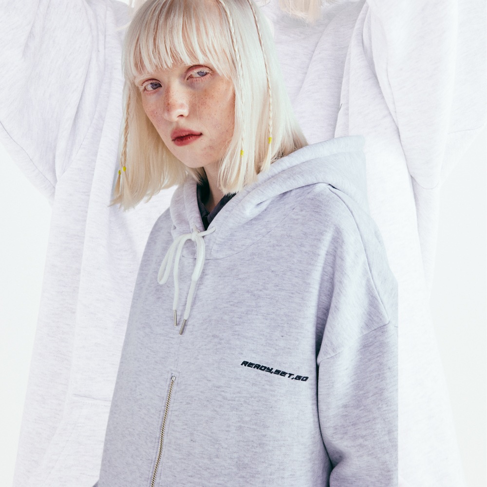 [UNISEX] [男女兼用] HALF OPEN ZIP-UP HOODY OVERFIT 裏起毛 半ジップアップフリースフード付きトップス オーバーサイズ