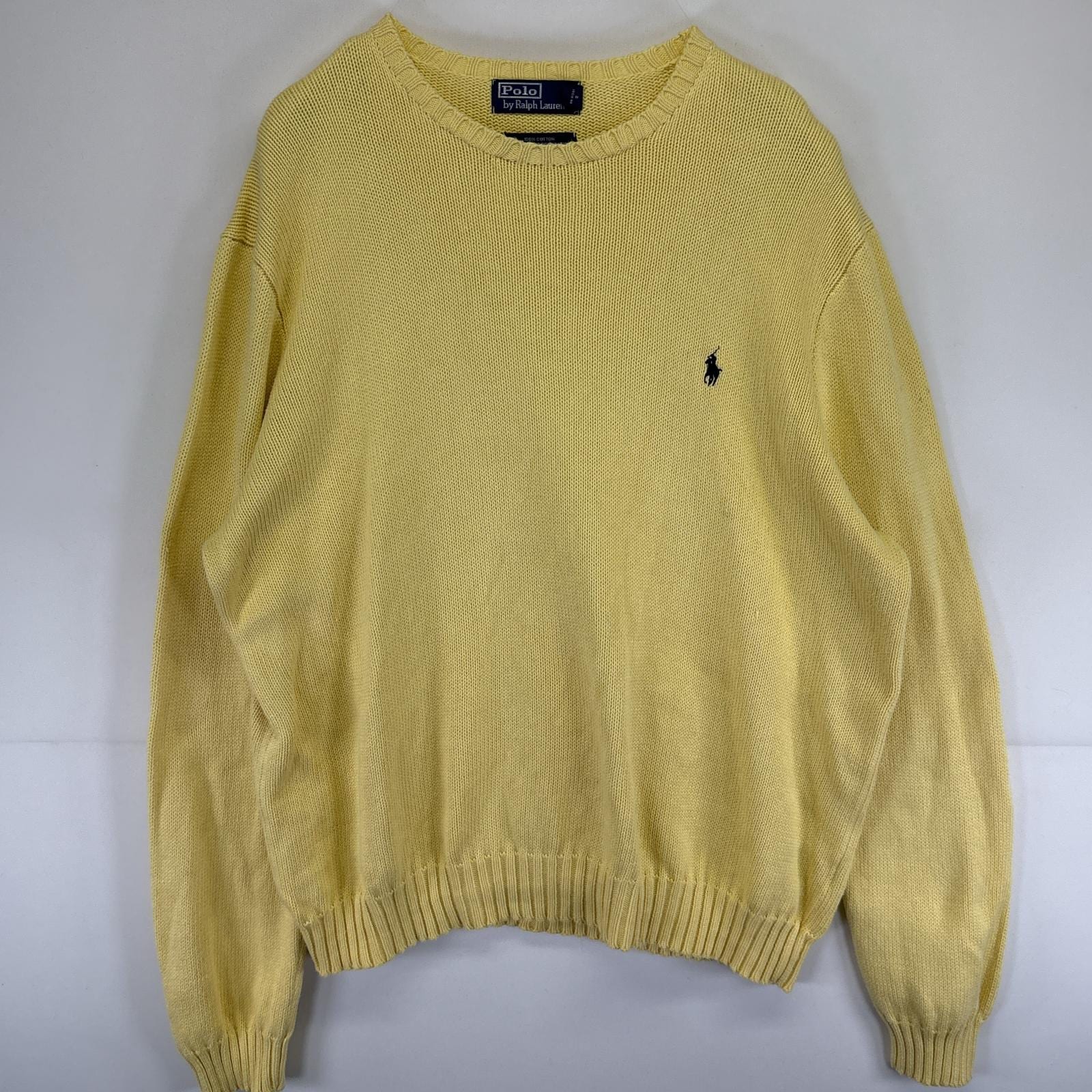 古着 ポロバイラルフローレン Polo by Ralph Lauren コットンニットセーター ワンポイントロゴ 大きいサイズ クルーネック XXL イエロー メンズ