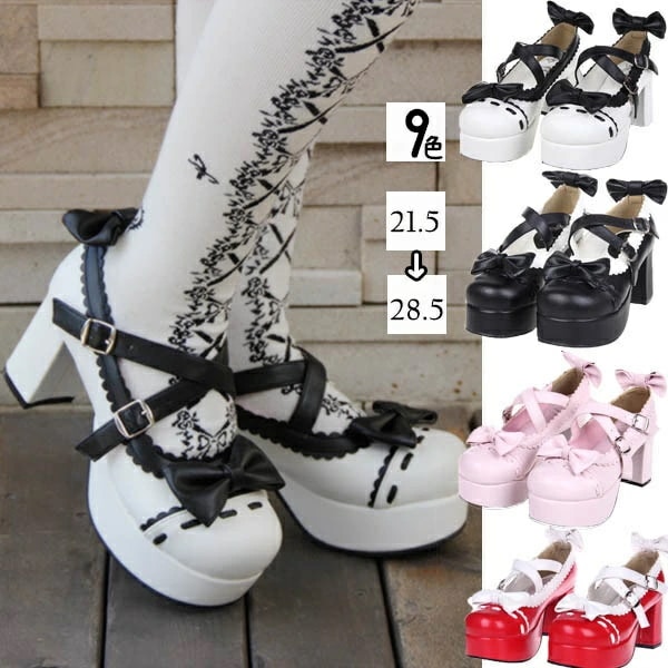 【受注生産】 レディース ロリータ靴 厚底 ロリータ メイド靴 全9色 パンプス かわいい 大きいサイズ お嬢様 ロリータ靴 女の子 リボン付き 厚底 合皮 PU コスチューム 演奏会 文化祭 イベン