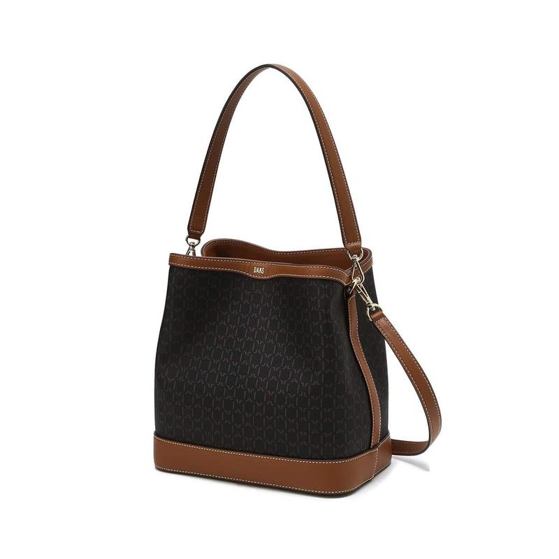 DCBA4F863W3[SAINT BARNET]ブラウン バーネット DDパターン レザーカラー ミディアム バケットバッグ