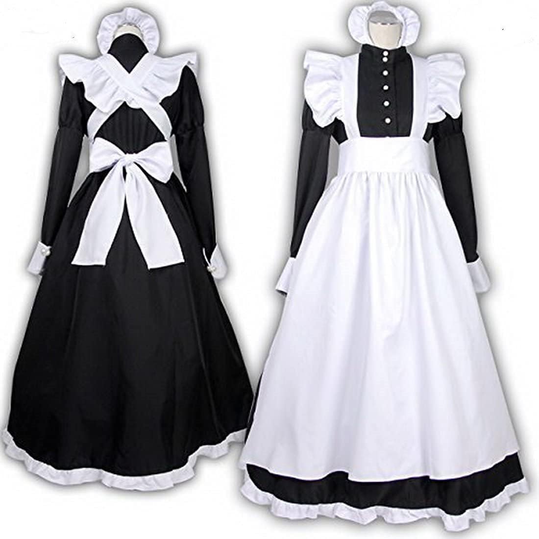 コスプレ メイド服 コスプレ衣装 フリル クラシカル 黒 ブラック ワンピース エプロン カチューシャ コスチューム
