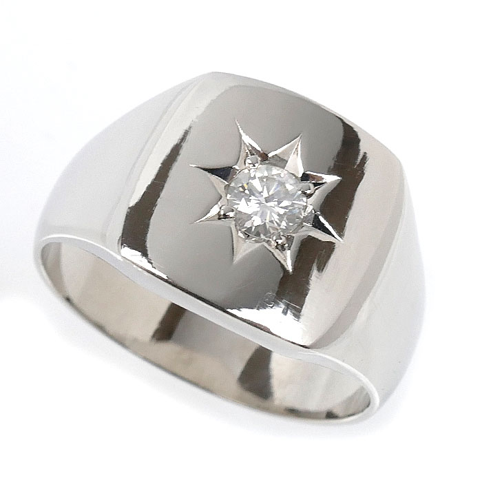 Pt900プラチナ 印台 リング・指輪 ダイヤモンド0.25ct 21号 16.5g メンズ 中古