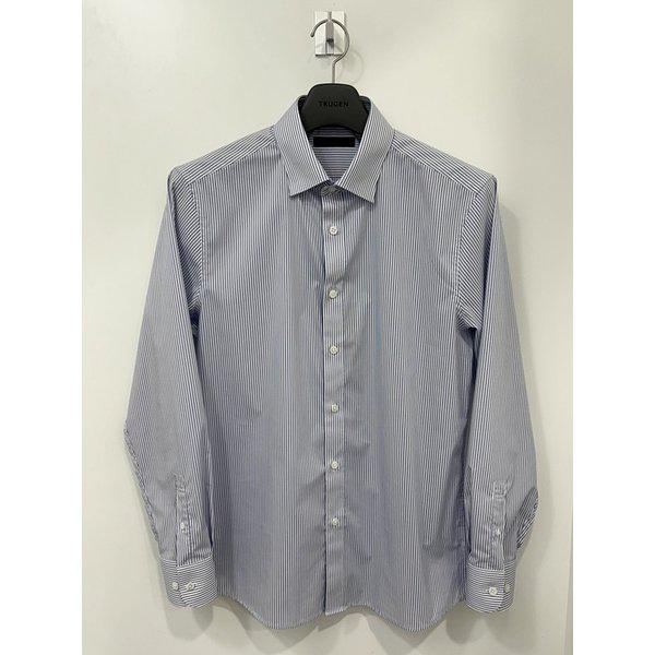 メンズ秋冬ブルーストライプしわになりにくい綿混紡カラー隠しボタンカジュアルシャツワイシャツ