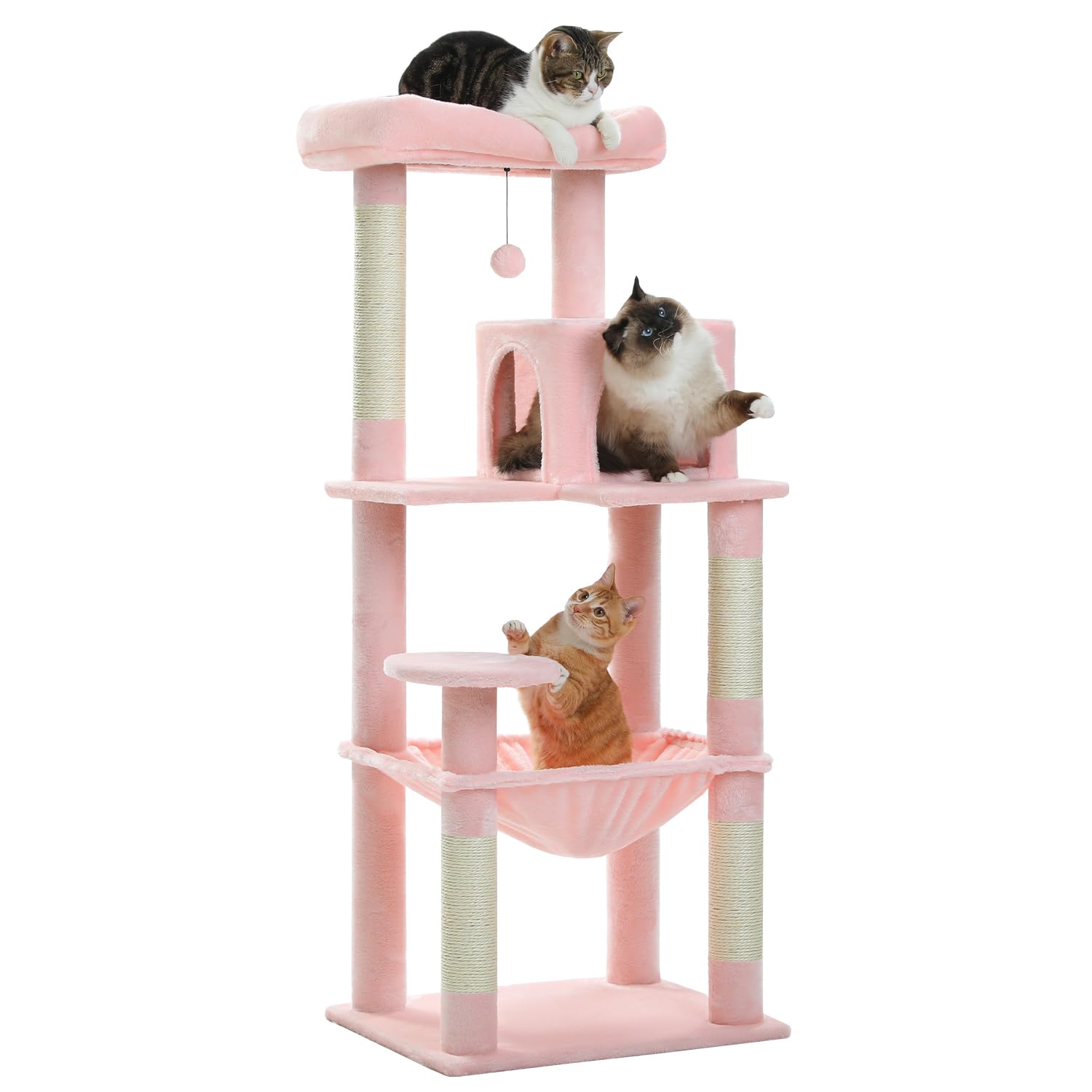 PETEPELA(ぺテぺラ) キャットタワー スリム コンパクト 大型猫 猫タワー 据え置き置き型 省スペース ハンモック 見晴台 人気 ボンボン 天然麻紐 爪とぎ シンプル 運動不足解消 多頭飼い