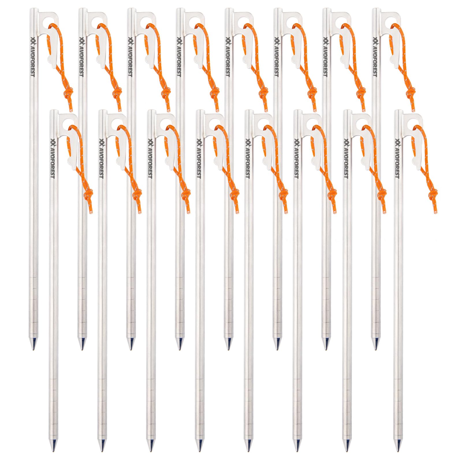 【新開発】AVOFOREST ペグ チタン製 チタンペグ レーザー一体化溶接 反射材入り 固定ロープ付き 超軽量 高強度 20cm/25cm/30cm/40cm 4本/6本/8本/16本セット テント