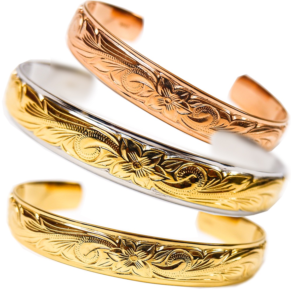 ハワイアンジュエリー バングル スチールシルバー ピンクゴールド イエローゴールド プルメリア