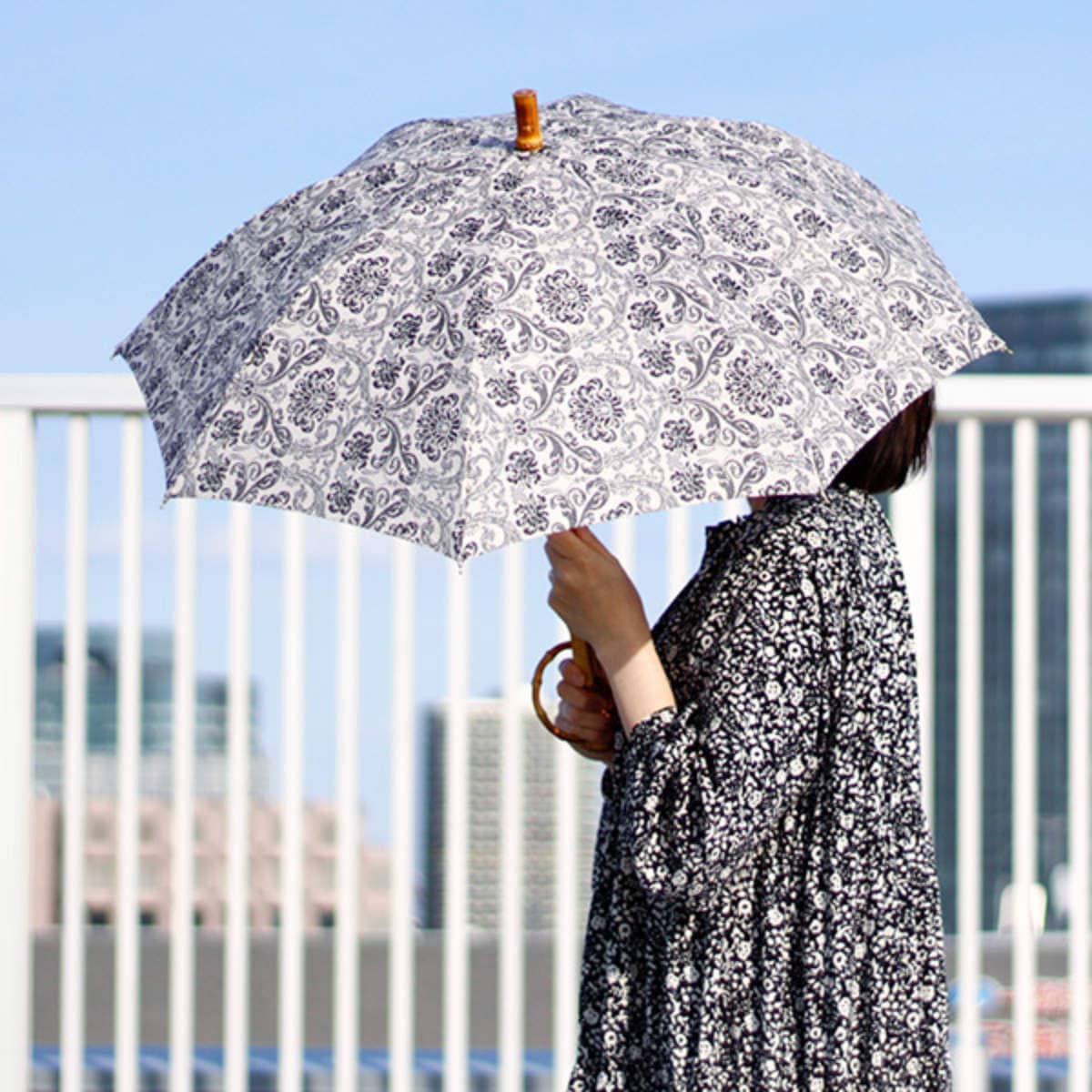 日傘 SURMER 長傘 メンマシーチング ダマスク柄 sur mer シュルメール 傘 かさ レディース 綿 麻 ダマスク UVカット おしゃれ アンブレラ 紫外線カット 紫外線防止