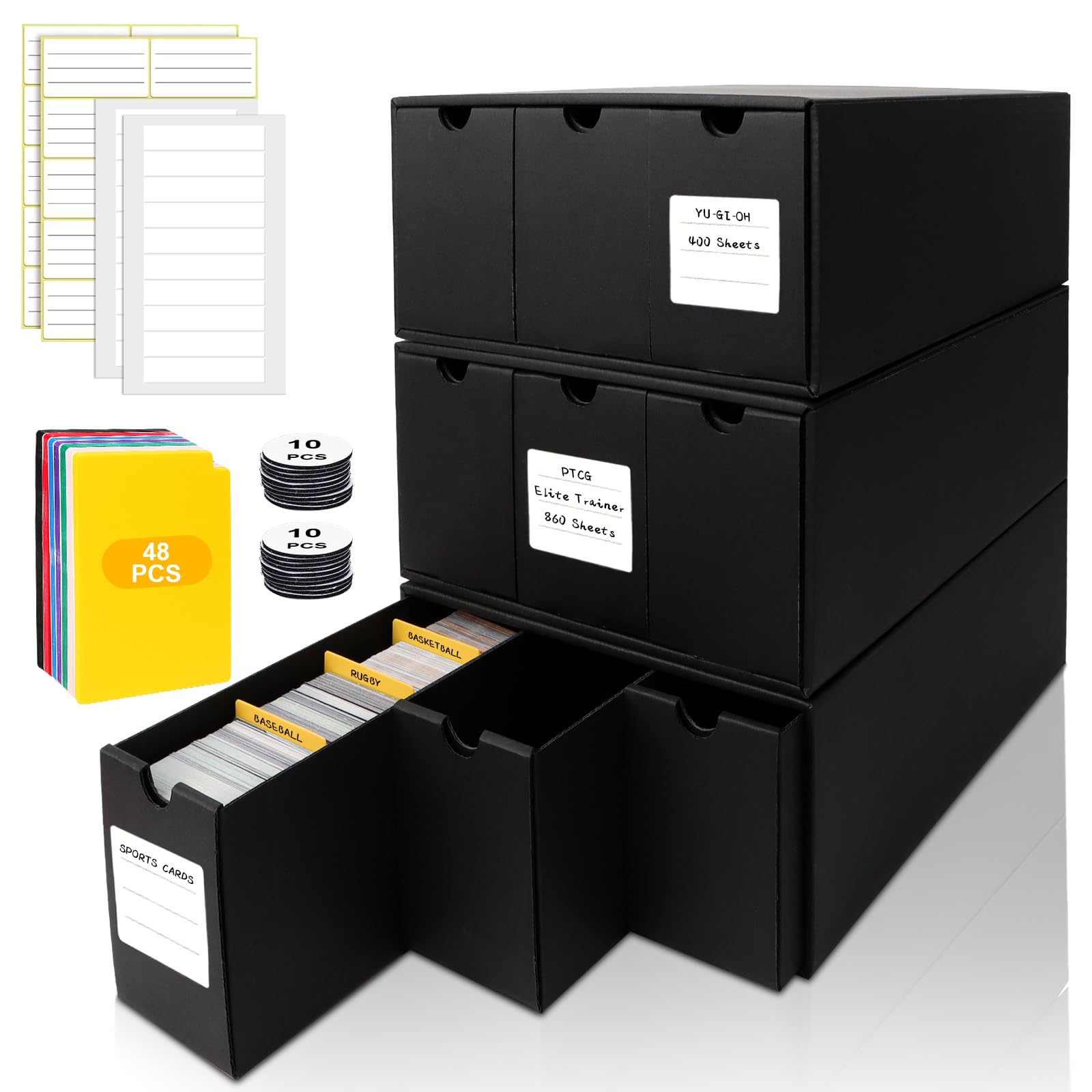 HIMOMO ストレージボックス トレカ 大容量 9000 枚以上 M9～600 CT ボックスと 48 枚のカード仕切り付き のトレーディング カード オーガナイザーTCG遊戯王MTGPTC