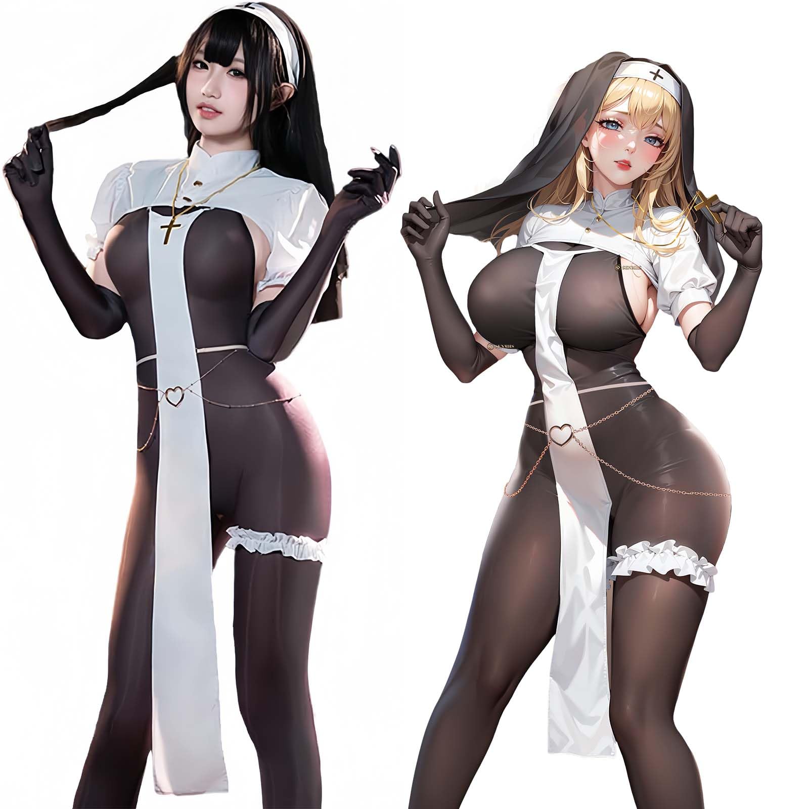 シスター コスプレ セクシー 修道女 全身タイツ 十字架 コスチューム ランジェリー メイド 聖女 牧師 宣教師 教会 聖歌隊 かわいい ハロウィン ワンサイズ ブラック レディー 86414