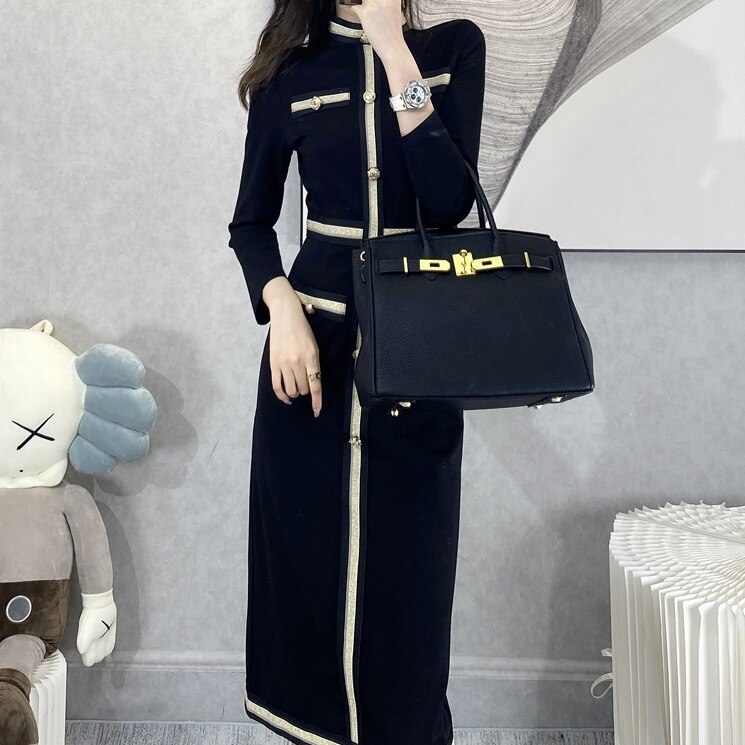 ドレス ワンピース パーティードレス 二次会ドレス タイトドレス ブラックドレス ワンピースドレス カジュアルドレス 膝丈 膝下 袖あり 長袖 ラウンドネック タイト スリム 細身 ウエストマーク ハ