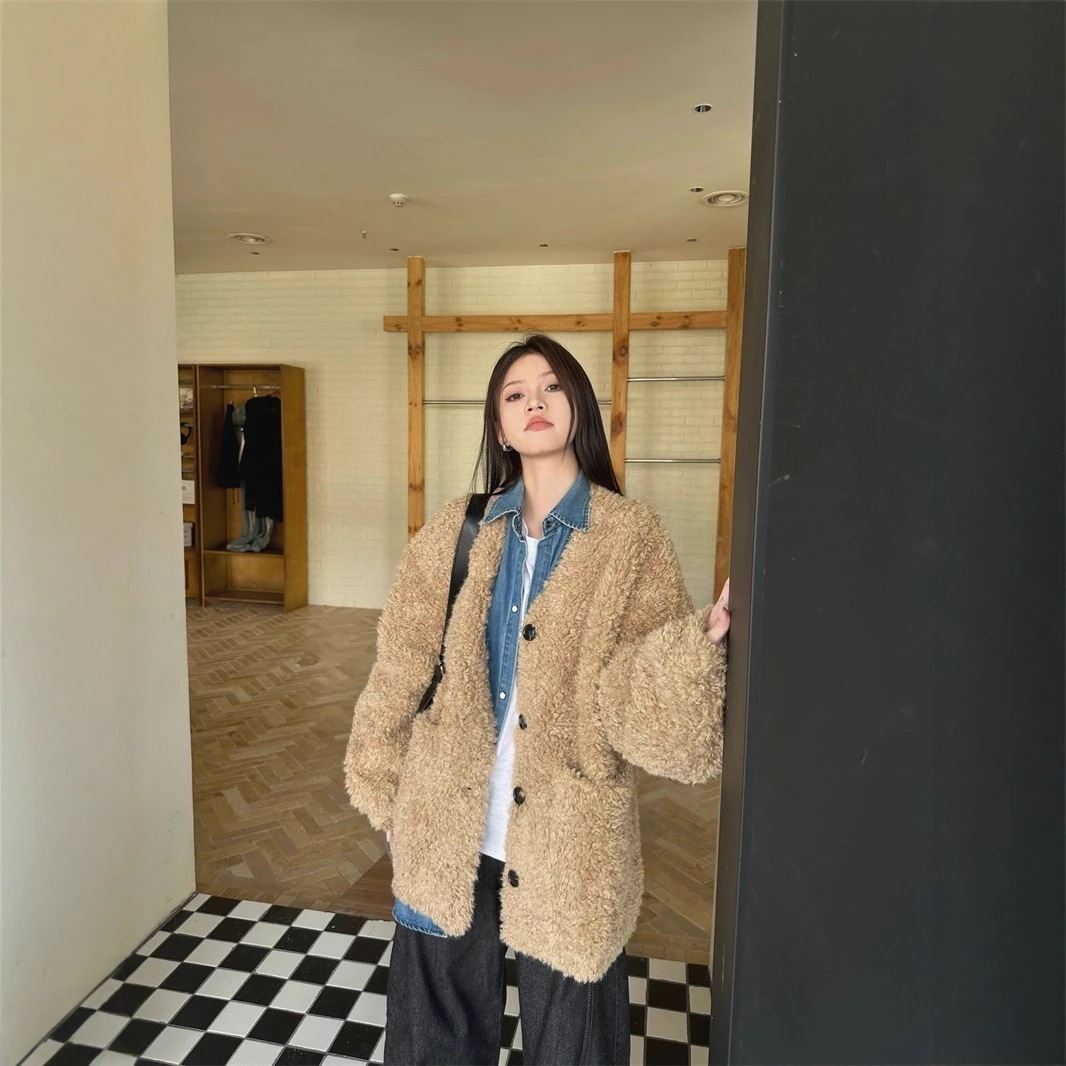 秋 レディースカジュアルゆるフィット ファー保温ジャケットトップス フェイクファー