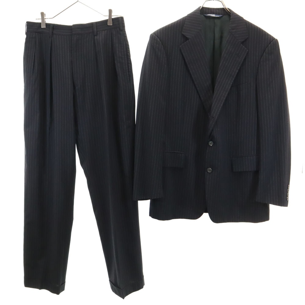 ポロバイラルフローレン スペイン製 ピンストライプ スーツ 上下セットアップ 40 チャコールブラック Polo by Ralph Lauren メンズ