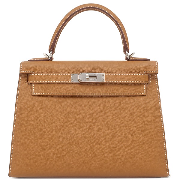 エルメス HERMES 2WAYバッグ ケリー28 外縫い ヴォーエプソン ゴールド シルバー金具 茶 ショルダー Y刻印 【保存袋】【中古】