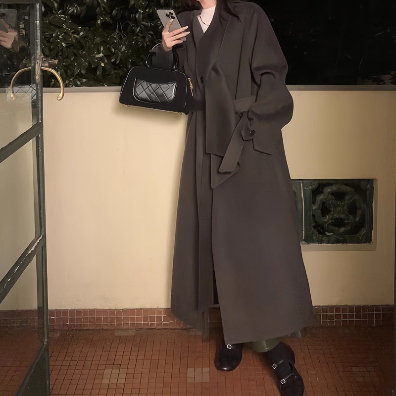 アウターファー毛皮アウタークロスネックウールリバーシブルコート婦人厚手ラシャ高級感ロングウールコート