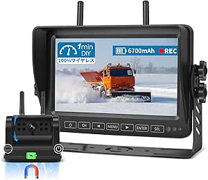 Hizenyo 録画機能付き バックカメラモニターセット 7インチバックモニター ３倍ズーム充電式トラックカメラ ワイヤレスバックカメラ24v デジタル信号 分割表示機能 DC12v~36vまで対応