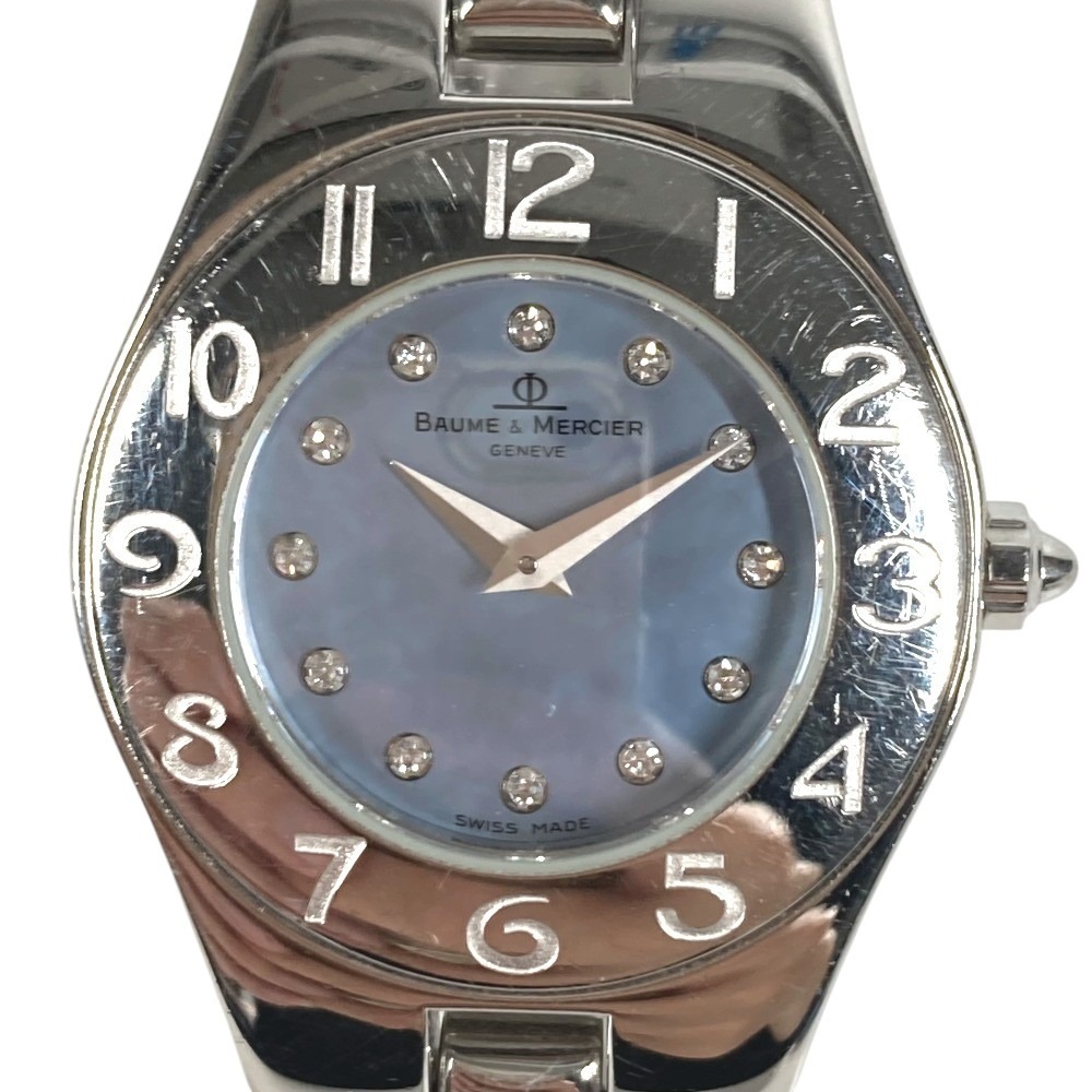 Baume & Mercier ボーム＆メルシエ 腕時計 69650 リネア 12Pダイヤ ダイヤモンド ブルーシェル レディースウォッチ 時計 SS シルバー
