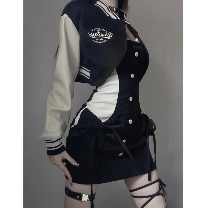 人気新品アメリカの熱い女の子の短いセクション野球のスーツのジャケットのセクシーな胸のドレスのサブファッションの甘いクールなスーツ女性