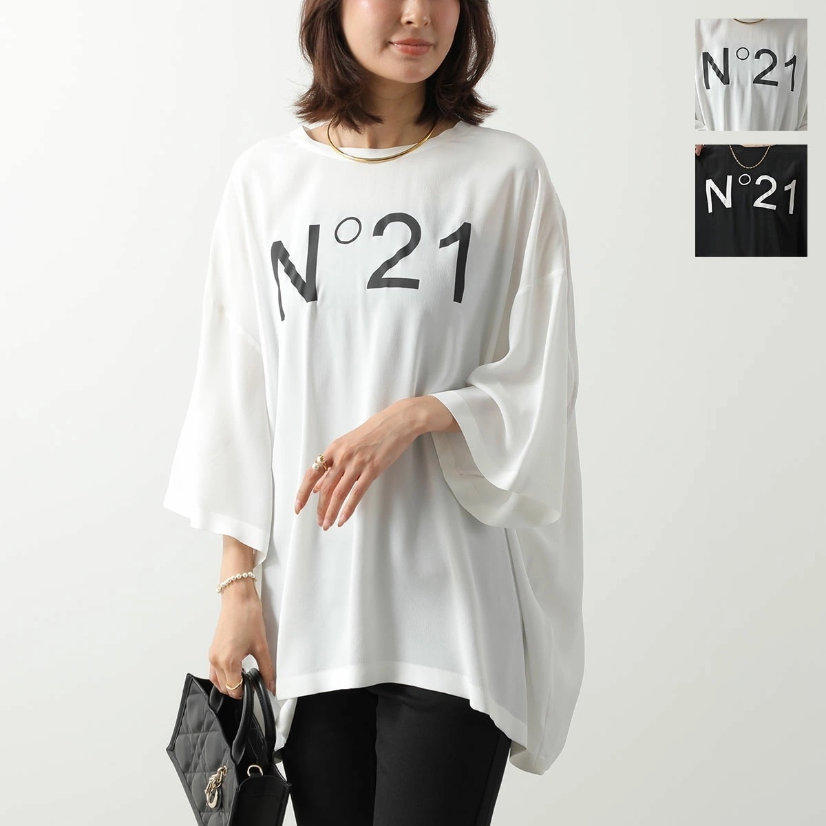 N21 ヌメロヴェントゥーノ ブラウス G121 5111 レディース ロゴ チュニック丈 七分袖 カラー2色