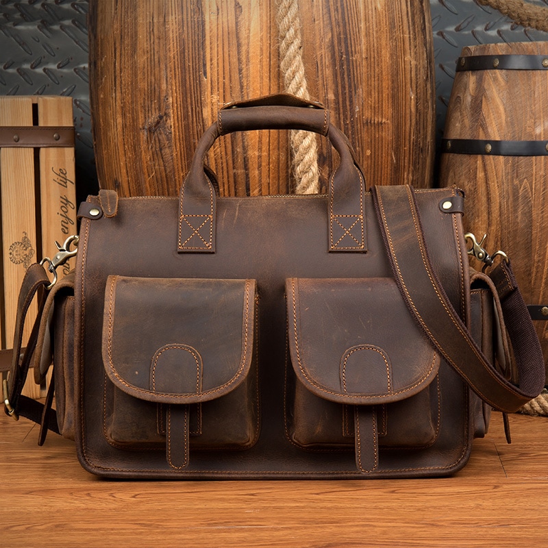 ゆっくり時間狂った馬の皮旅行袋レトロな手提げ鞄公文書包頭層牛革鞄本革単式肩鞄