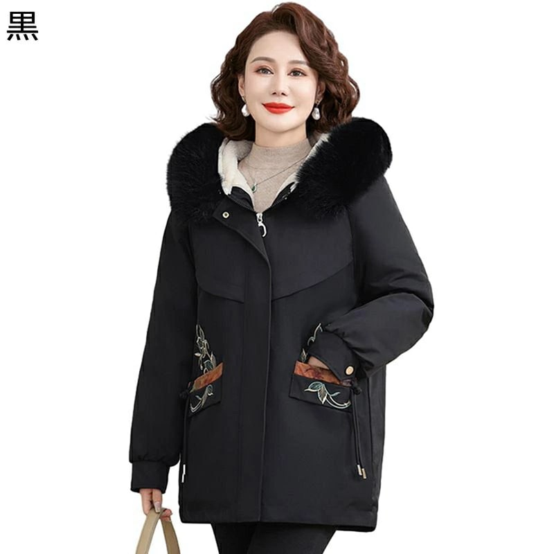 レディース防寒ジャケット レディース 刺繍付きジャケット コットンジャケット ファー付き 中綿 綿服 長袖 婦人 シニアアウター 中高年 60代 70代 80代 敬秋冬 暖かい アウター 柔軟 用 フ