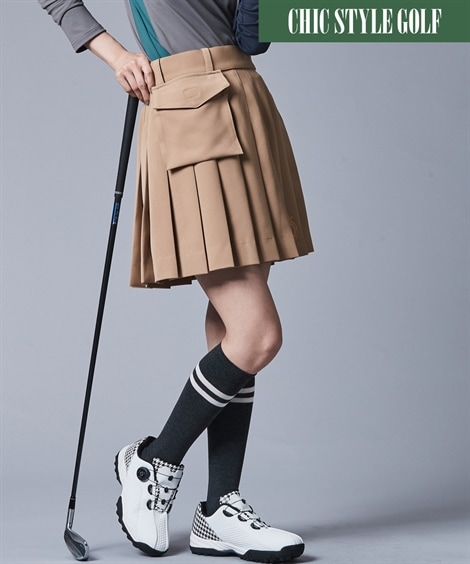 ミニスカート ベルト付ポケット・アンダーパンツ付プリーツミニスカート シックスタイルゴルフ 大きいサイズ対応