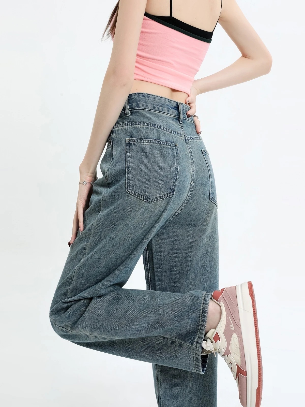 ハイウエストスモールレトロ緩い薄いワイドレッグジーンズ女性20l23新しいデザインニッチストレートズボン 5,895円