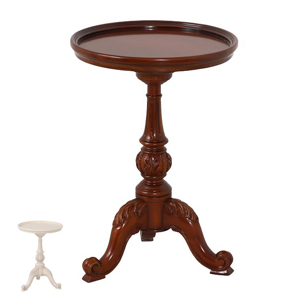 テーブル 高さ60cm ラウンドテーブル 天然木 マホガニー アンティーク調 カフェテーブル 猫脚