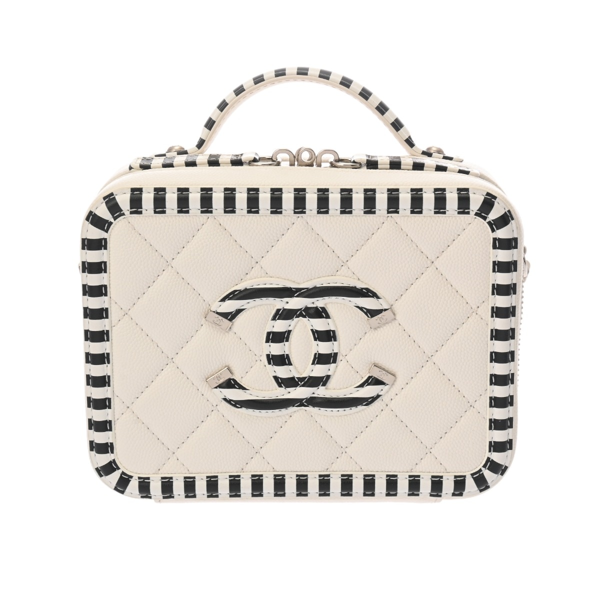 CCフィリグリー 2WAYチェーンショルダー ホワイト レディース キャビアスキン ハンドバッグ ABランク 中古 銀蔵