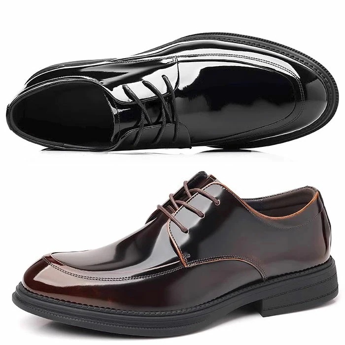 ビジネスシューズ メンズ 本革 牛革 エナメル革 パテントレザー Uチップ 普段使い ブラック ブラウン グラデーション ヒールアップ 靴 通勤通学 4.5cm