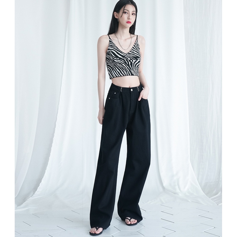 AVANDRESS バックルワイドデニムパンツ コットンブラック