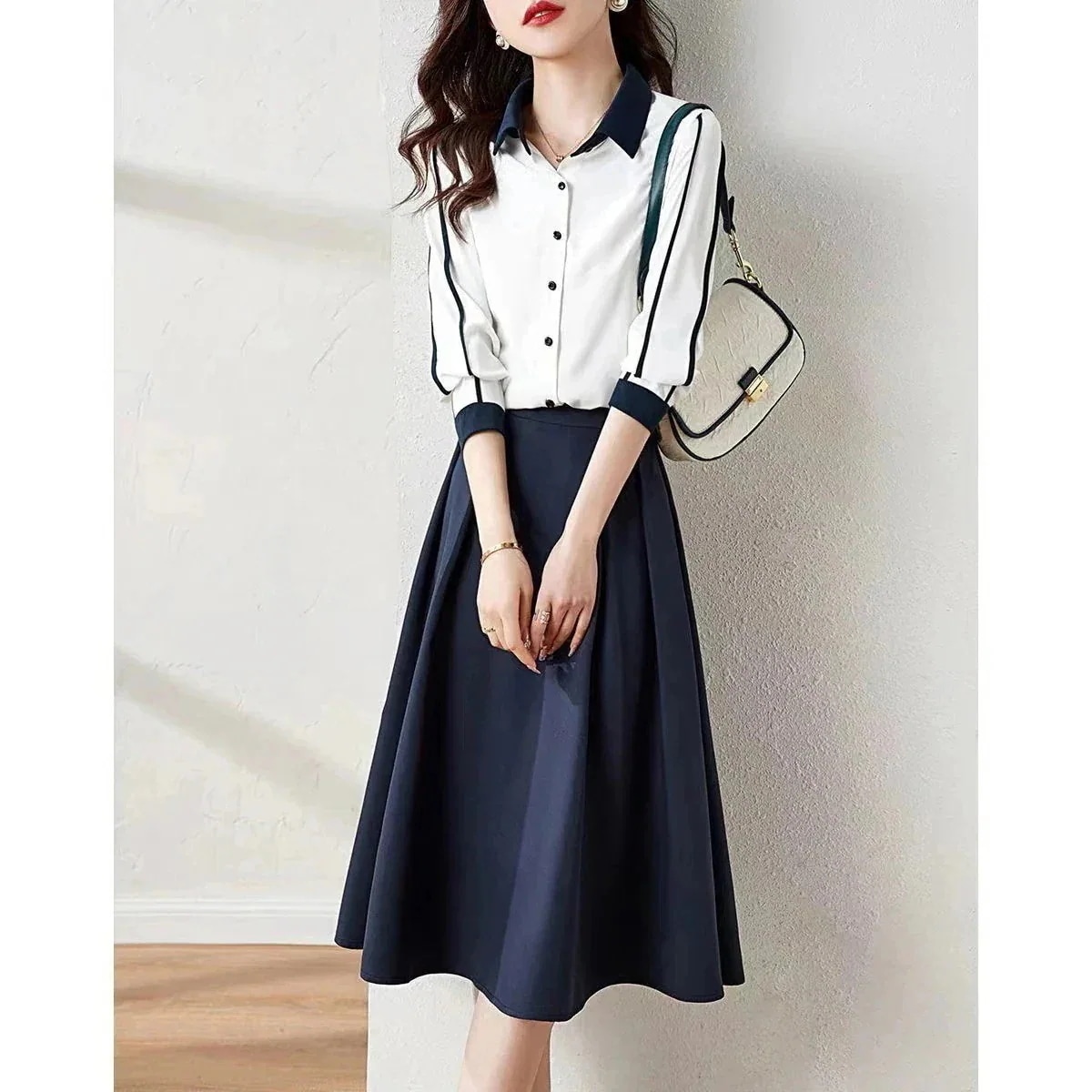 百掛け 新作 卒業式 卒園式 セットアップ レディース シャツ コントラストカラー セットアップ ママ セットアップ 気質 二点セット おしゃれ ロングスカート